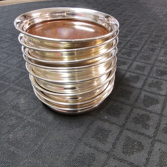 Mid Century Silver Plate Formica Coasters Set (8) - Picture 2 of 4